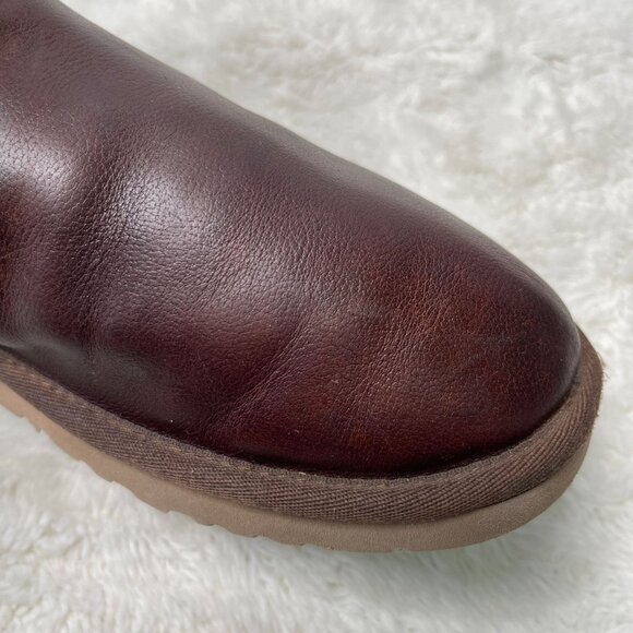 UGG #1008580 Women's Brown Classic Mini Double Zip Leather Boot Shoes Size 9 US - Picture 9 of 15